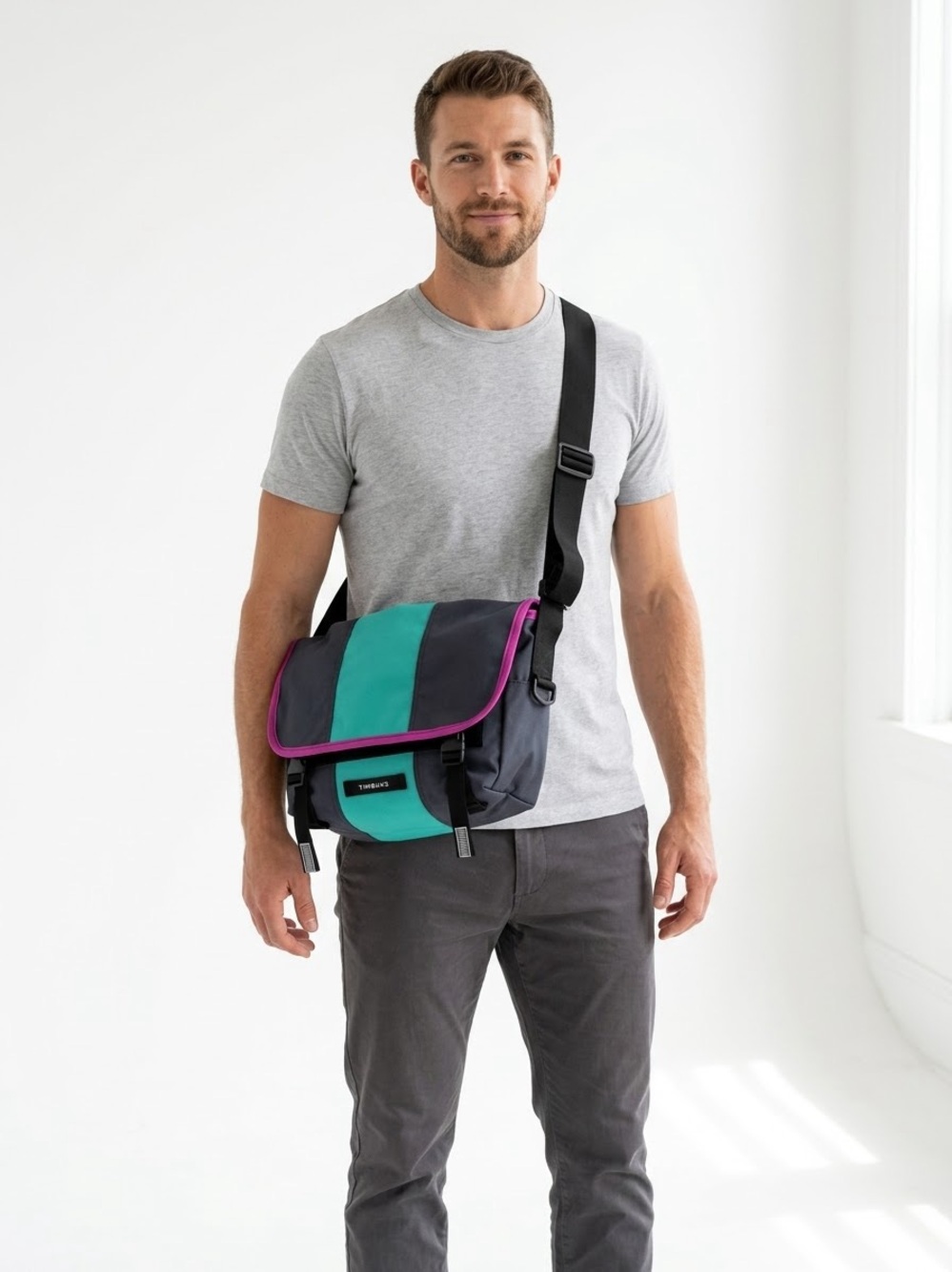 Timbuk2 Classic Messenger Bag Tri-Color Grey Teal Pink Medium/Unisex
